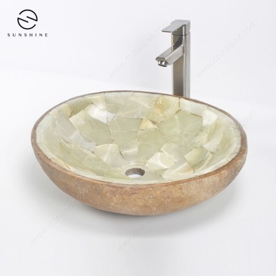 Random Shape Natural River Stone Basin Onyx Marble Mosaic Vessel Sink