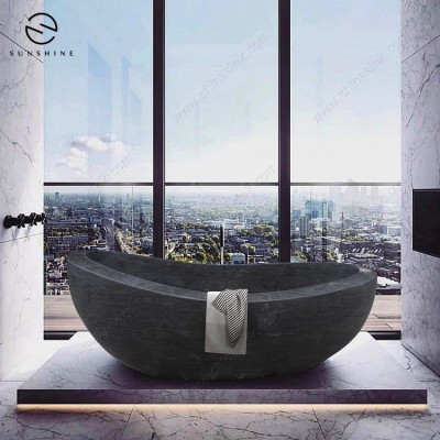 Factory Sales Price Blue Stone Freestanding Solid Bathroom Marble Bathtub