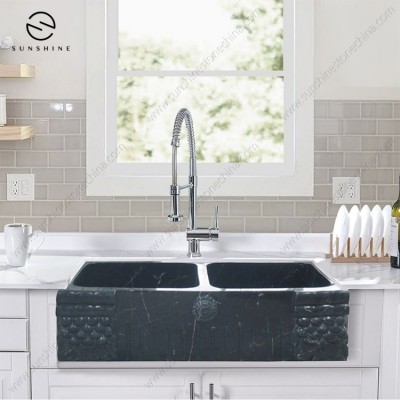 Cheap Price China Nero Margiua Marble Stone Under Mounted  Kitchen Farm Sink