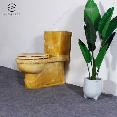 Custom Design Genuine Honey Onyx Marble Stone Floor Standing Closestool Toilet